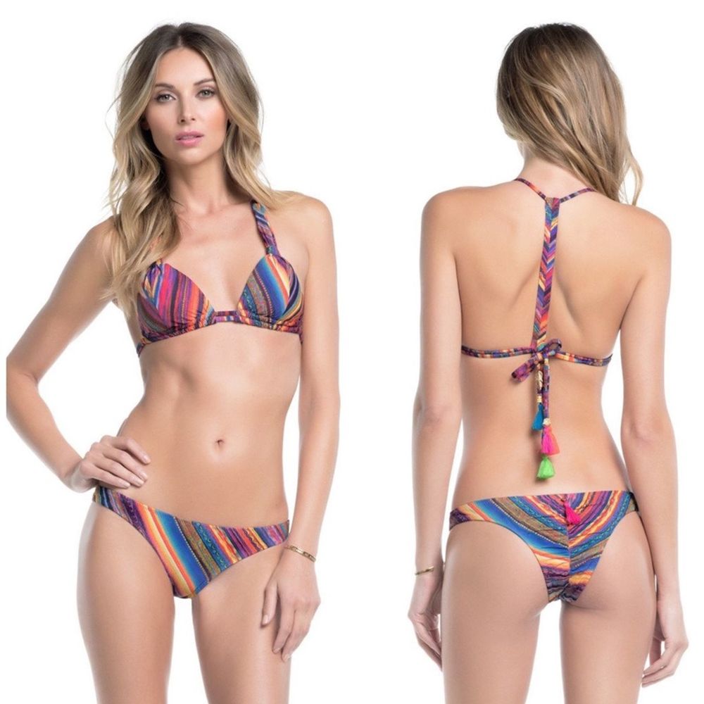 Ale by Alessandra Triangle Tassel Back Bikini Top Bahia Stripe Multi Color